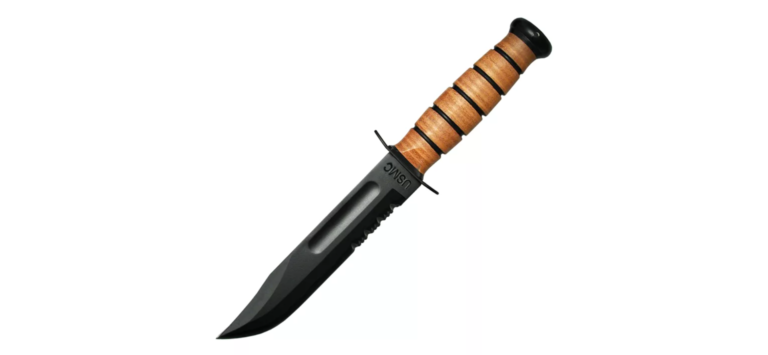 Fixed-Blade Pocket Utility Hunting Knife: KA-BAR USMC Fixed-Blade Knife with Serrated Edge